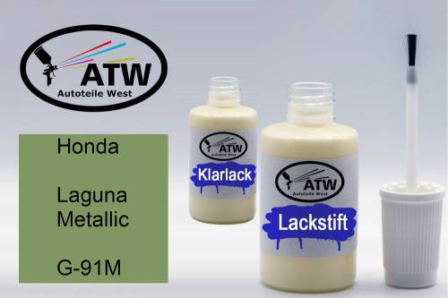 Honda, Laguna Metallic, G-91M: 20ml Lackstift + 20ml Klarlack - Set, von ATW Autoteile West.